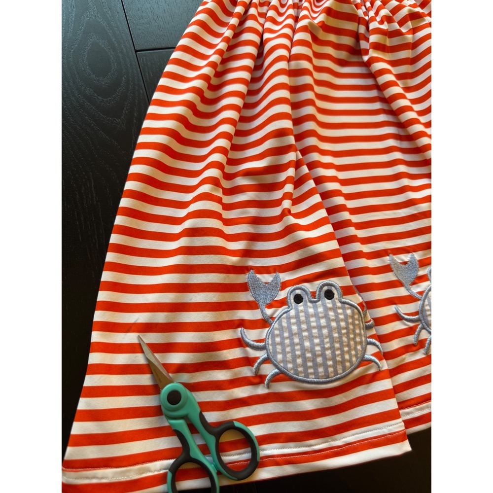 BB Baby Crab Smocked Sundress Girls Size 7 Striped Bow Sleeves Summer Resortwear - Picture 13 of 15